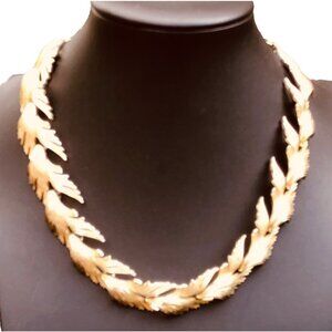 Chunky Lisner Gold Tone Modernist Leaf Feather Link Chain Necklace MCM 1960s